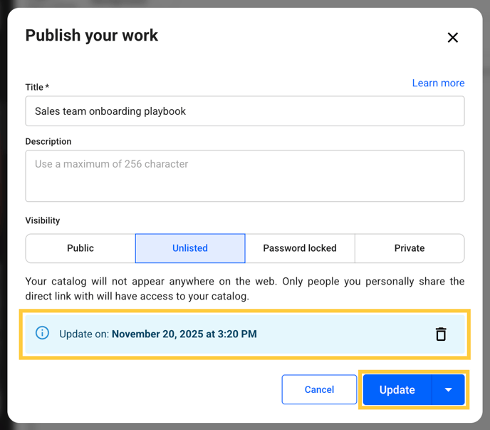 Click on the Update button to schedule flipbook update