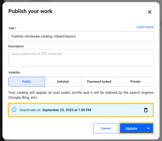 Click the Update button to schedule deactivation