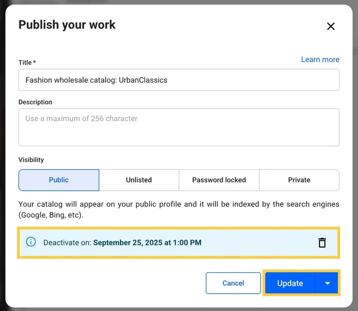 Click the Update button to schedule deactivation