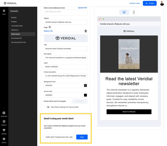 Embed code in Flipsnack
