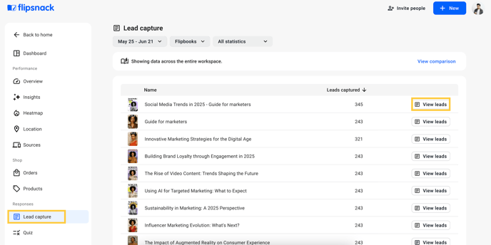 Lead capture in flipsnack analytics
