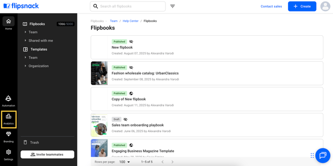 Analytics button in Flipsnack