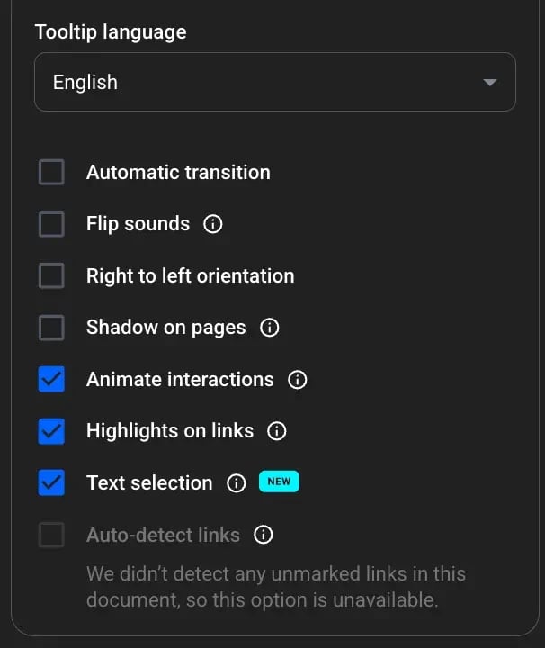 appearance options in flipsnack