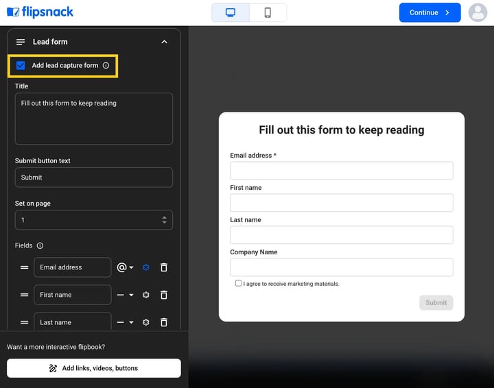Configure lead form