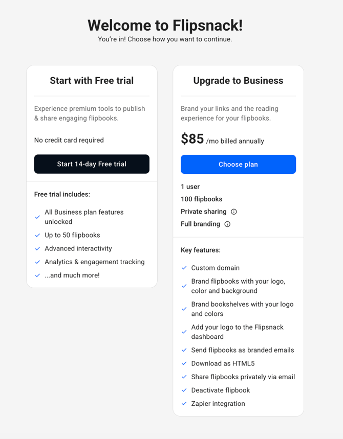 start your trial or buy bussines