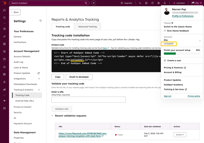 Copy Hubspot Account ID