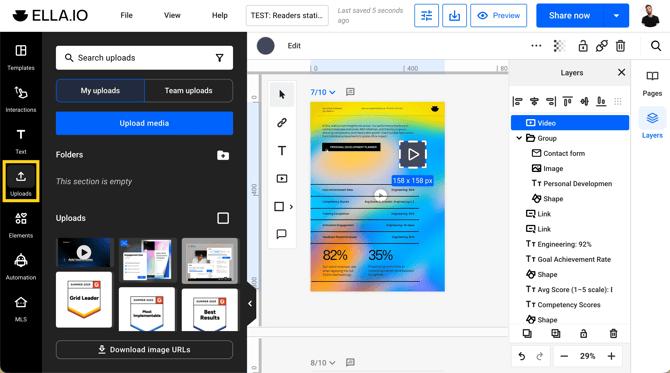 Media Library opened from the Uploads tab in Design Studio.