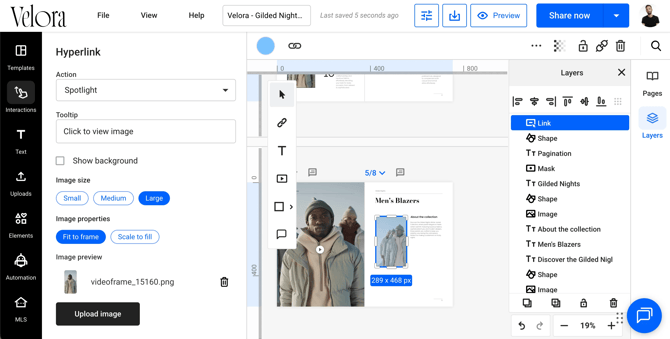 Spotlight settings panel displaying Tooltip field, Small/Medium/Large size options, and Fit