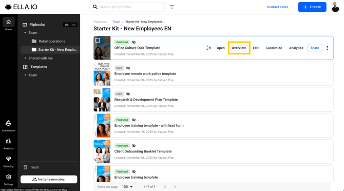 Flipbook overview page