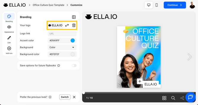 Set logo in the customise page