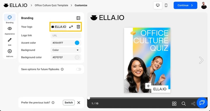 Set logo in the customise page