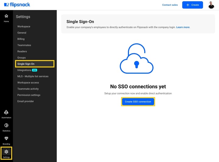 Single Sign-on create a new connection-jpg