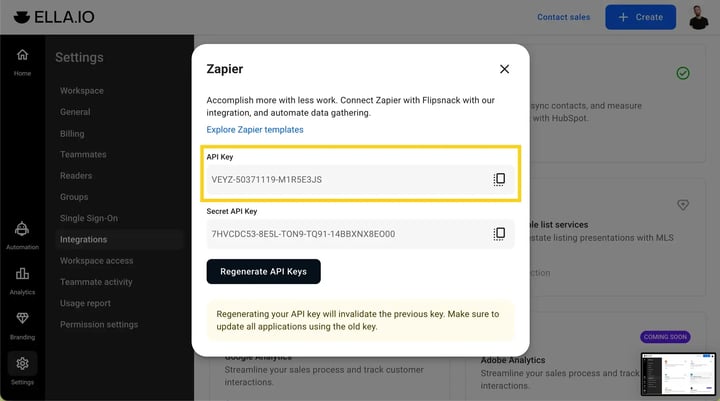 Step 1 Connect Flipsnack to Zapier using the API key - Flipsnack