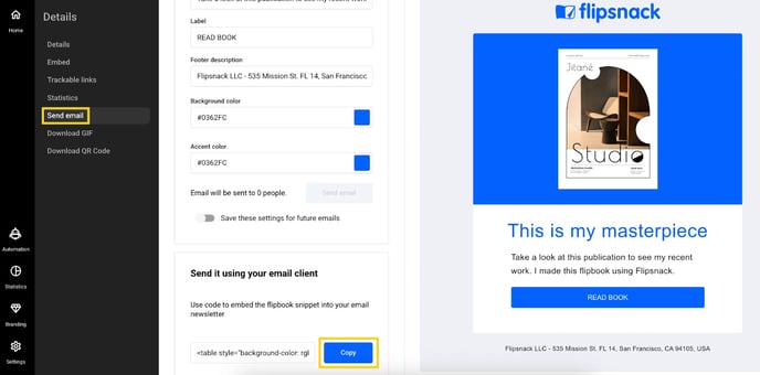 Email customization in Flipsnack