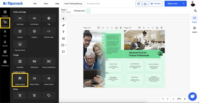 Video embed in Flipsnack