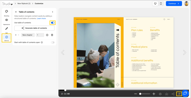 activate the table of contents-mh