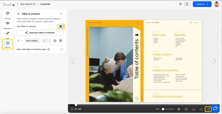activate the table of contents-mh