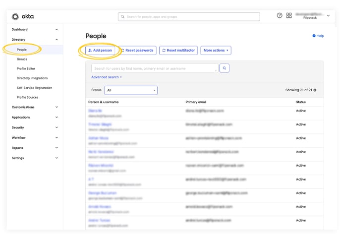 Adding person in Okta