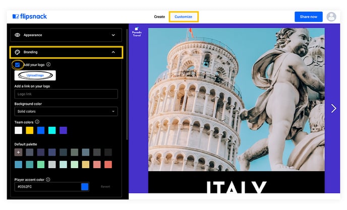 how to add your logo in Flipsnack