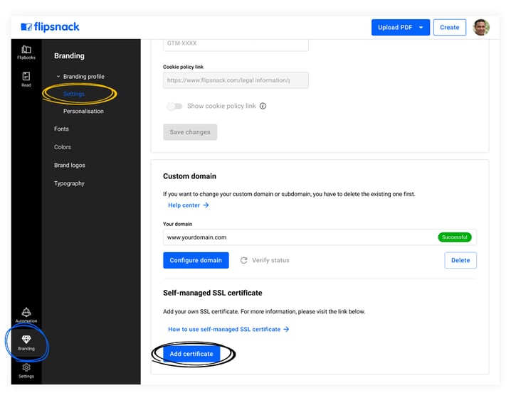 Add your own SSL certificate
