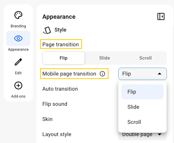 appearance page transition and mobile-mh