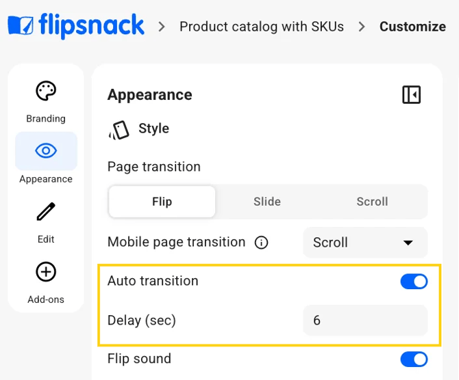 auto transition for flipbooks