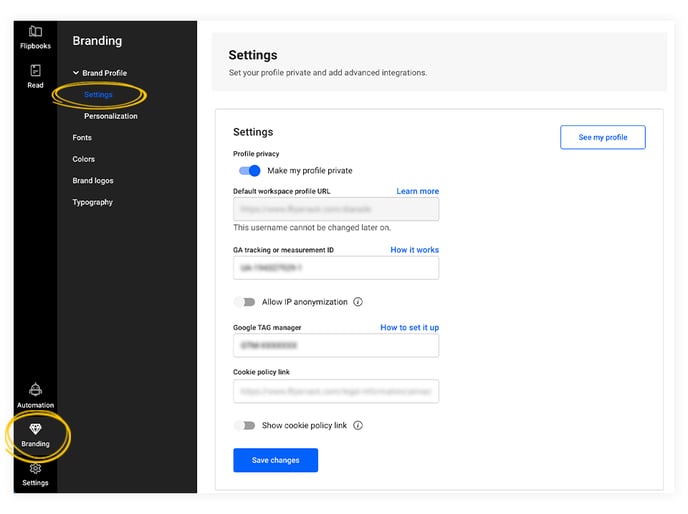 Setting options in Flipsnack