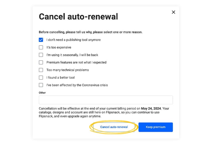 reason for cancellation in Flipsnack
