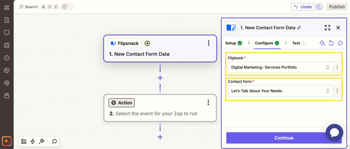 Select the flipbook where you added a contact form. After that choose the specific contact form from the flipbook.
