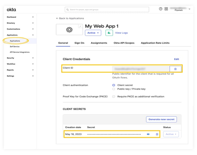 Client ID in Okta