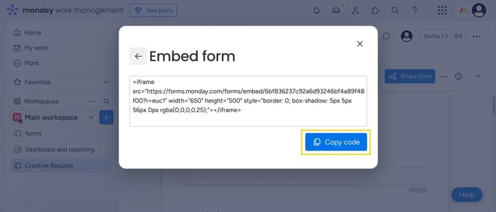 Click on the Copy code button.