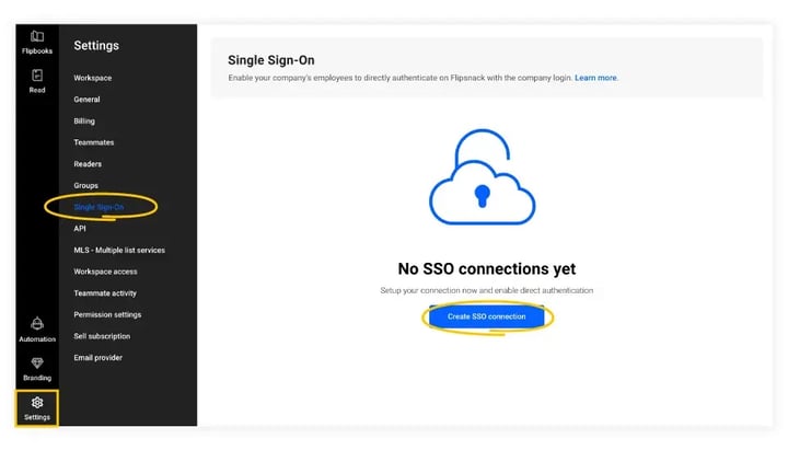 create-sso-connection-button-in-the-settings-pege-in-flipsnack
