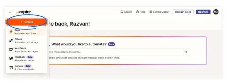 create-zap-button-in-zapier-dashboard