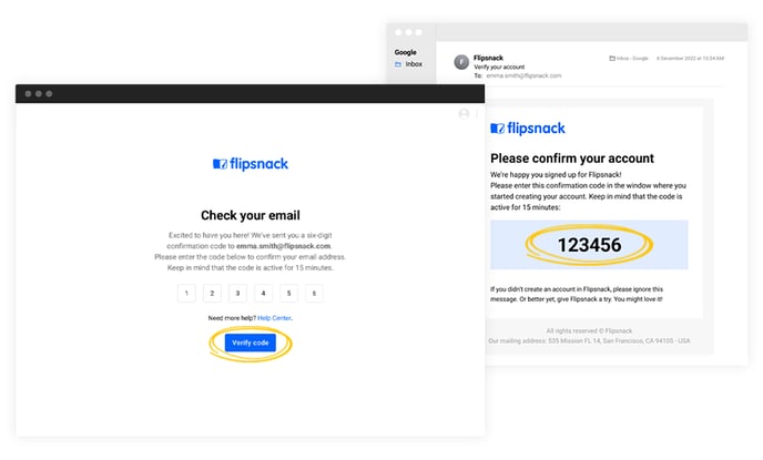 Email confirmation in Flipsnack