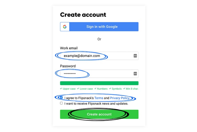 Email registration in Flipsnack