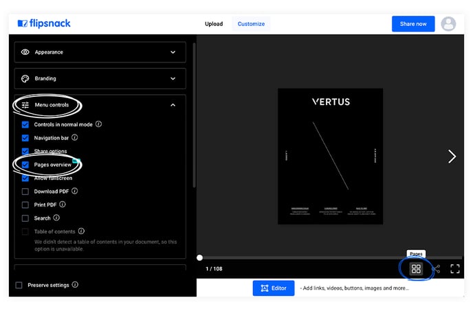 Enable Pages Overview in Flipsnack