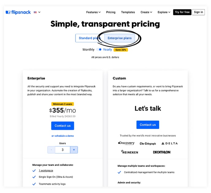 enterprise-plans-on-Flipsnacks-pricing-page
