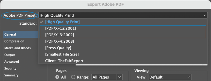 export adobe pdf - Presets