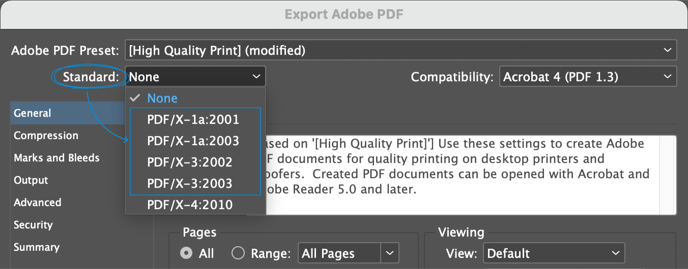 export adobe pdf - standard