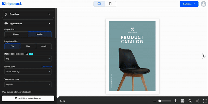 flipbook page transitions