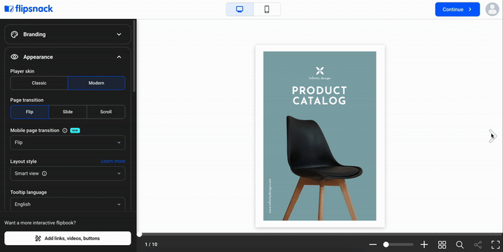 flipbook page transitions