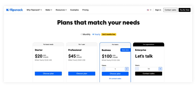 flipsnack-pricing-page