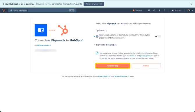 Granting Flipsnack access to your HubSpot account