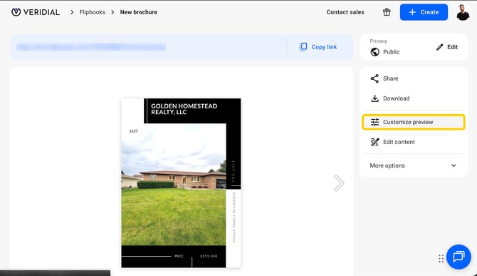 The Customize preview option on the flipbook page