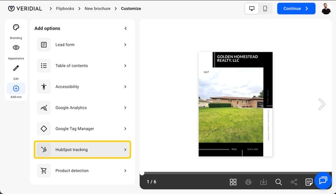 HubSpot tracking in the Add-ons tab