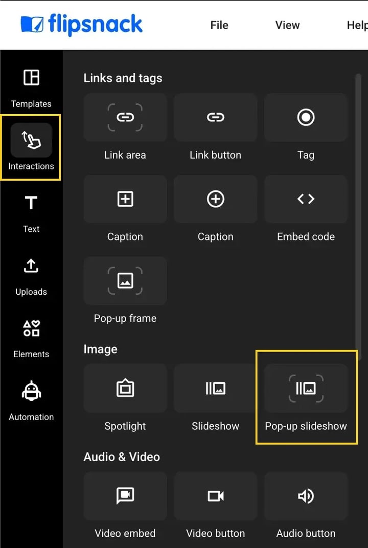 Slideshow overlay button found in the left side bar of Design Studio