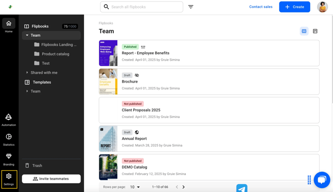 in Design Studio, go to Settings in the side-navigation panel in the Flipbook editor.