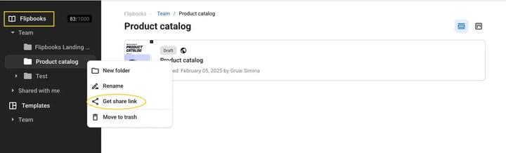 Folders and subfolders presented in Flipsnack