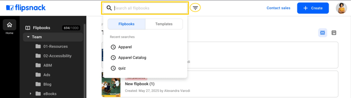 Search bar function presented in Flipsnack