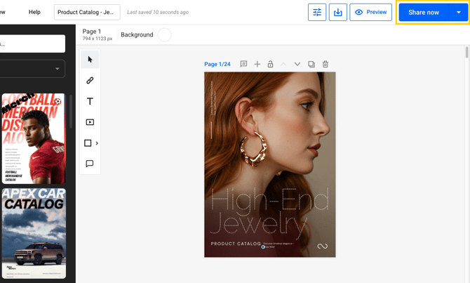 share now button in the upper right corner